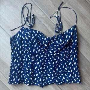 Reformation Blue & White Dotted Strappy Top Size L